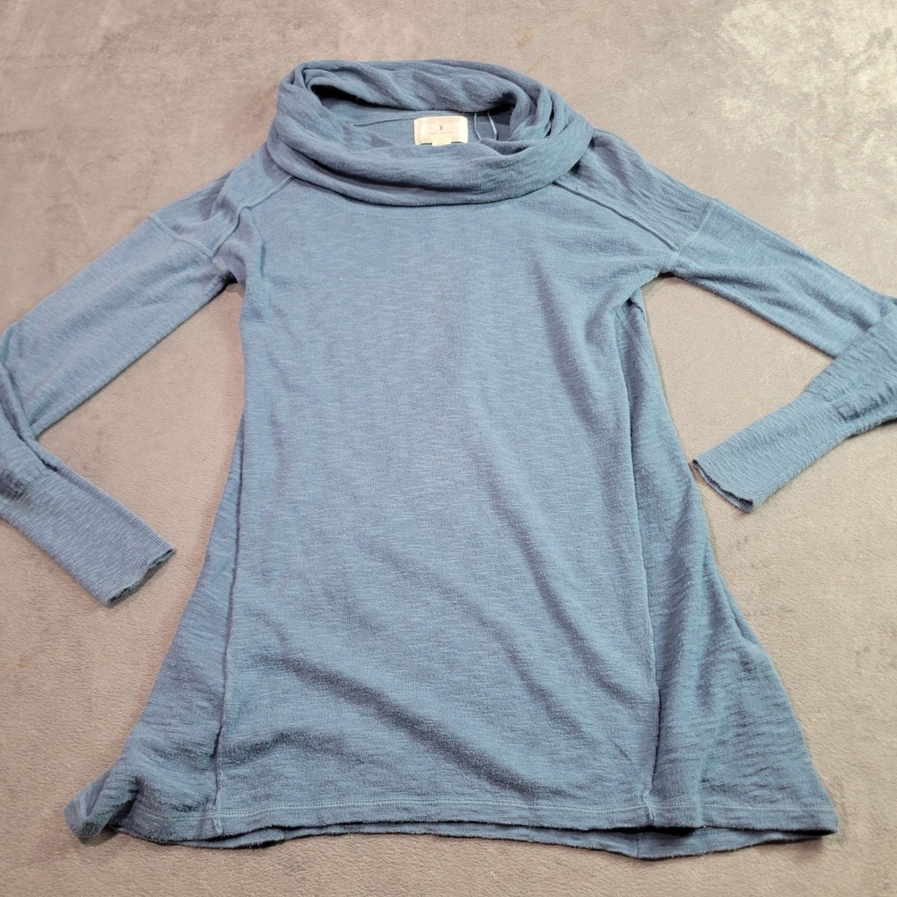 Ruby Moon Tunic Sweater Womens Medium Blue Cowl Neck A-Line Textured Knit Casual